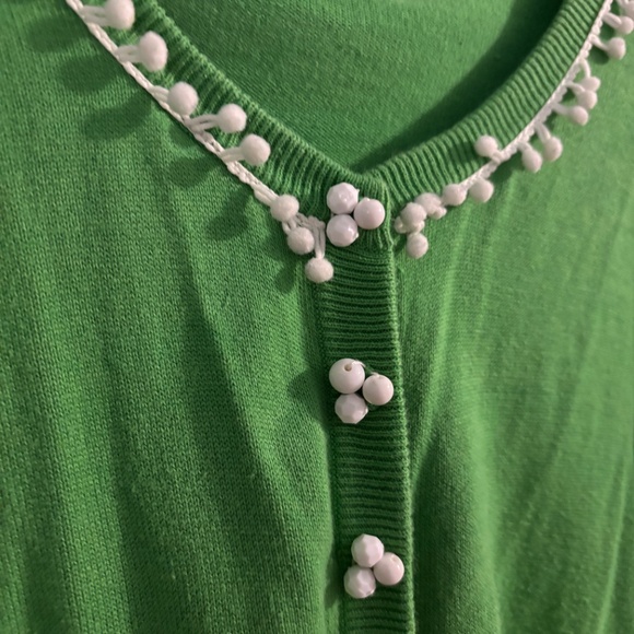Green Pom Pom Accent Cardigan - Picture 2 of 6